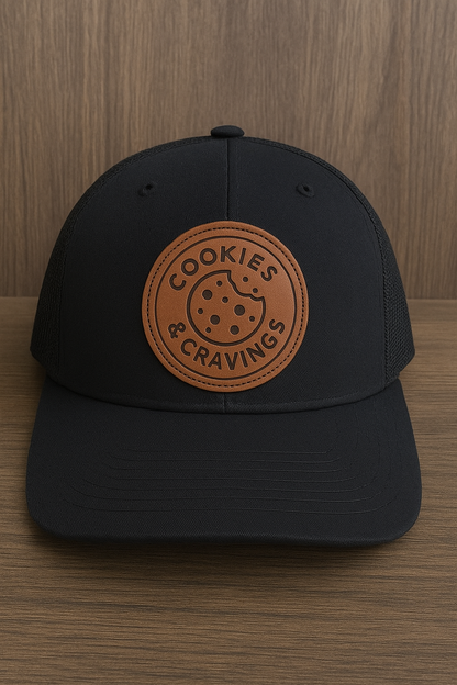 Black Trucker with Leather Logo Patch